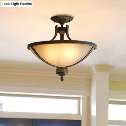 DecorBites™ DecorBites™ Brass Semi Flush Ceiling Light Fixture with 3 Frost Glass Bowls - Traditional Design