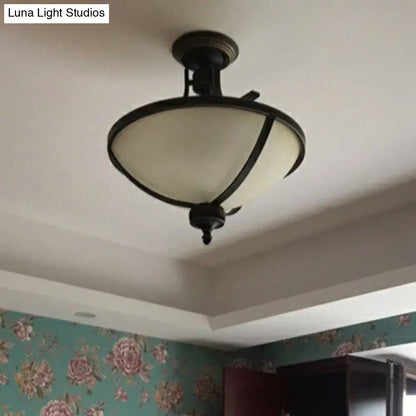 DecorBites™ DecorBites™ Brass Semi Flush Ceiling Light Fixture with 3 Frost Glass Bowls - Traditional Design