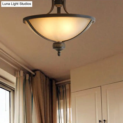 DecorBites™ DecorBites™ Brass Semi Flush Ceiling Light Fixture with 3 Frost Glass Bowls - Traditional Design
