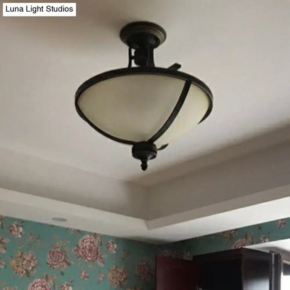 DecorBites™ DecorBites™ Brass Semi Flush Ceiling Light Fixture with 3 Frost Glass Bowls - Traditional Design