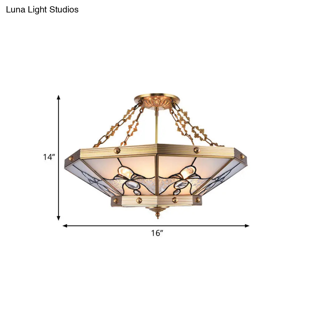 DecorBites™ Brass Semi-Flush Ceiling Light with Beveled Frosted Glass - 4 Lights, Bedroom Chandelier - 16"/19.5" W