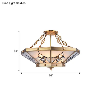 DecorBites™ Brass Semi-Flush Ceiling Light with Beveled Frosted Glass - 4 Lights, Bedroom Chandelier - 16"/19.5" W