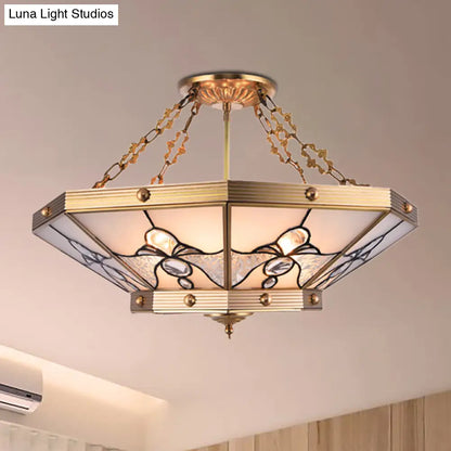 DecorBites™ Brass Semi-Flush Ceiling Light with Beveled Frosted Glass - 4 Lights, Bedroom Chandelier - 16"/19.5" W