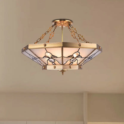 DecorBites™ Brass Semi-Flush Ceiling Light with Beveled Frosted Glass - 4 Lights, Bedroom Chandelier - 16"/19.5" W