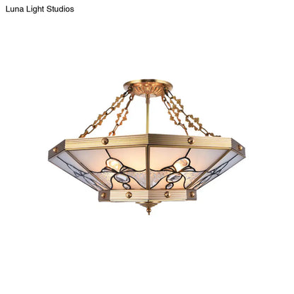 DecorBites™ Brass Semi-Flush Ceiling Light with Beveled Frosted Glass - 4 Lights, Bedroom Chandelier - 16"/19.5" W