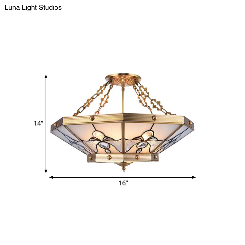 DecorBites™ Brass Semi-Flush Ceiling Light with Beveled Frosted Glass - 4 Lights, Bedroom Chandelier - 16"/19.5" W