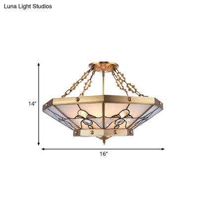 DecorBites™ Brass Semi-Flush Ceiling Light with Beveled Frosted Glass - 4 Lights, Bedroom Chandelier - 16"/19.5" W
