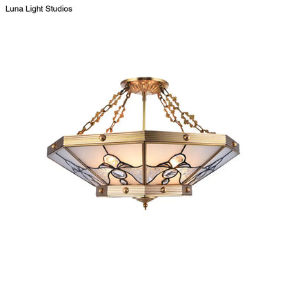 DecorBites™ Brass Semi-Flush Ceiling Light with Beveled Frosted Glass - 4 Lights, Bedroom Chandelier - 16"/19.5" W