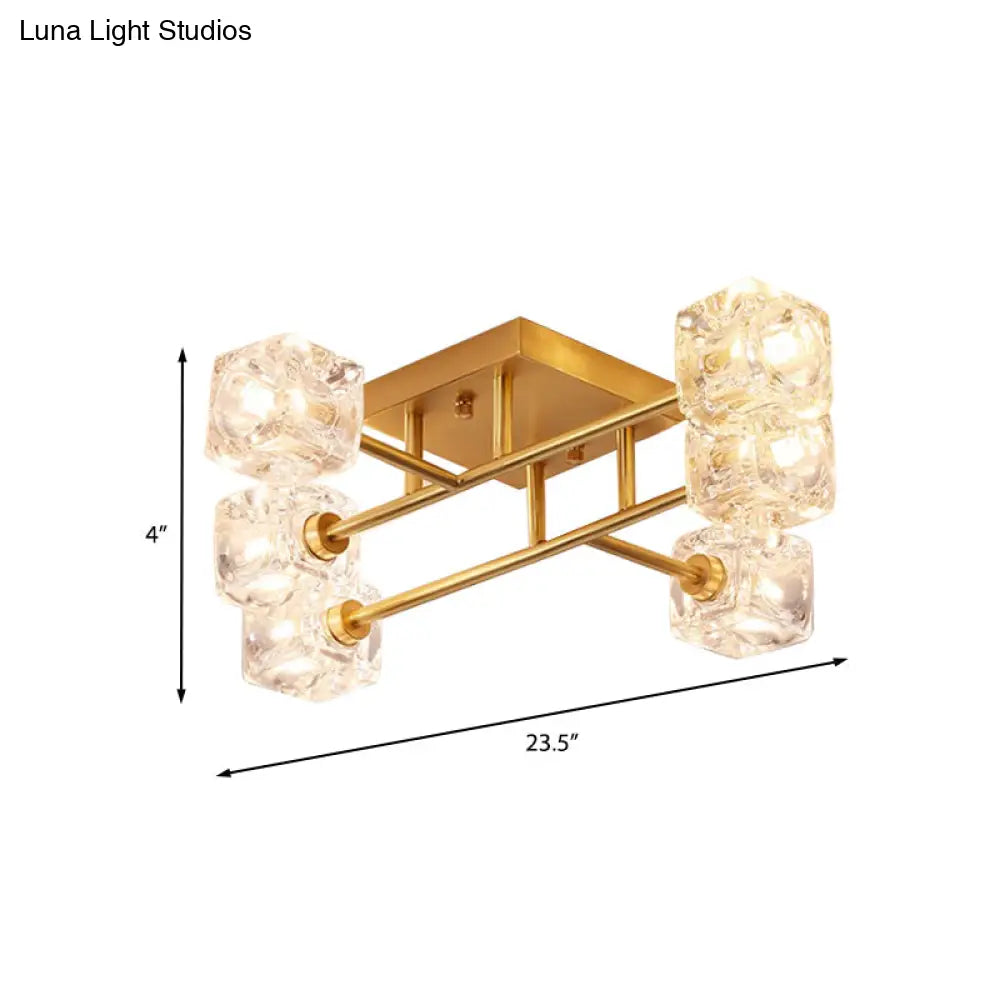 DecorBites™ DecorBites™ Brass Semi Flush Crystal Bedroom Ceiling Light - Contemporary Square Design, 4/6 Light Fixture
