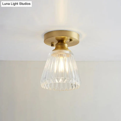 DecorBites™ DecorBites™ Brass Semi Flush Mount Ceiling Light for Aisle: Textured Glass, 1-Light, Industrial Style