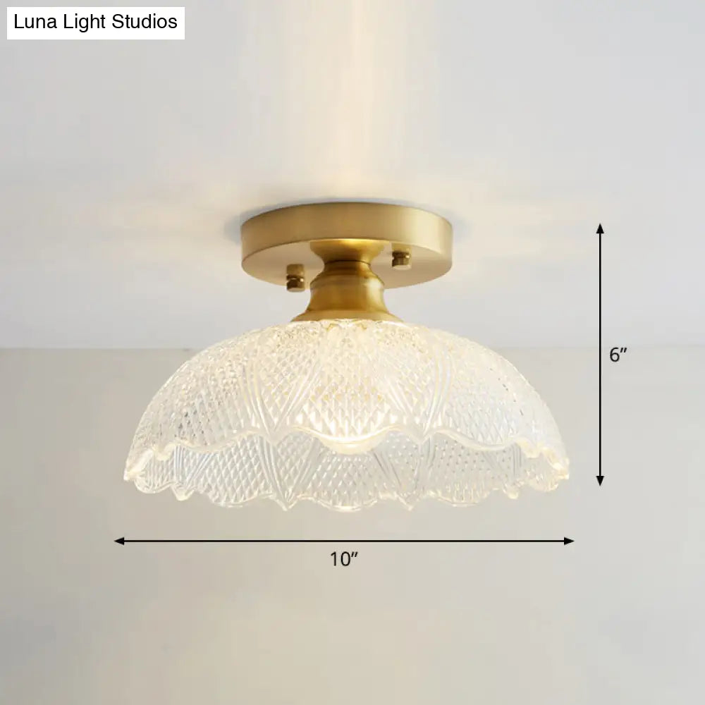 DecorBites™ DecorBites™ Brass Semi Flush Mount Ceiling Light for Aisle: Textured Glass, 1-Light, Industrial Style