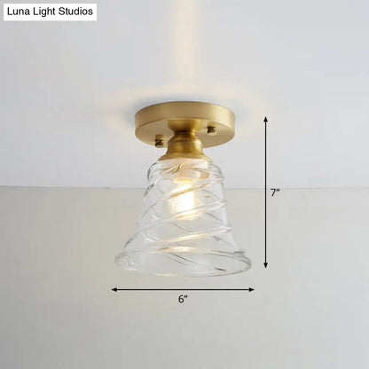 DecorBites™ DecorBites™ Brass Semi Flush Mount Ceiling Light for Aisle: Textured Glass, 1-Light, Industrial Style