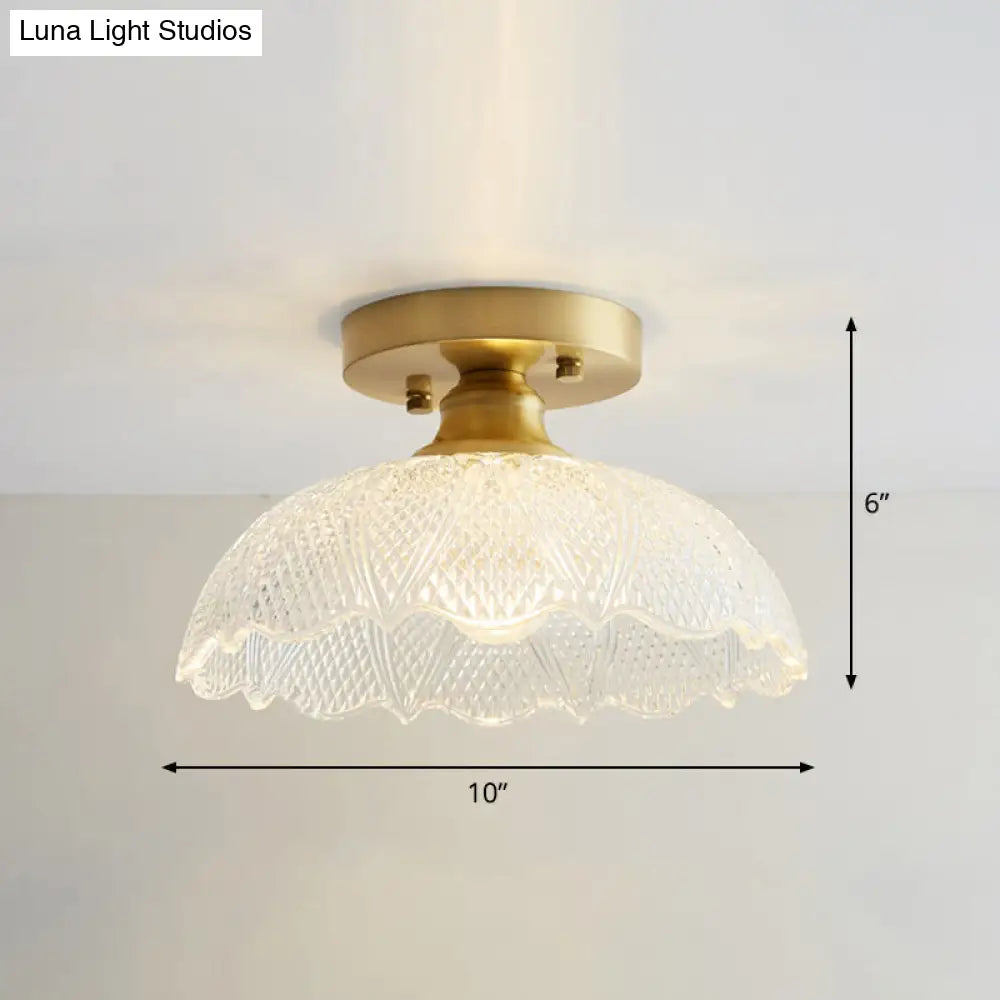 DecorBites™ DecorBites™ Brass Semi Flush Mount Ceiling Light for Aisle: Textured Glass, 1-Light, Industrial Style
