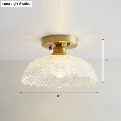 DecorBites™ DecorBites™ Brass Semi Flush Mount Ceiling Light for Aisle: Textured Glass, 1-Light, Industrial Style
