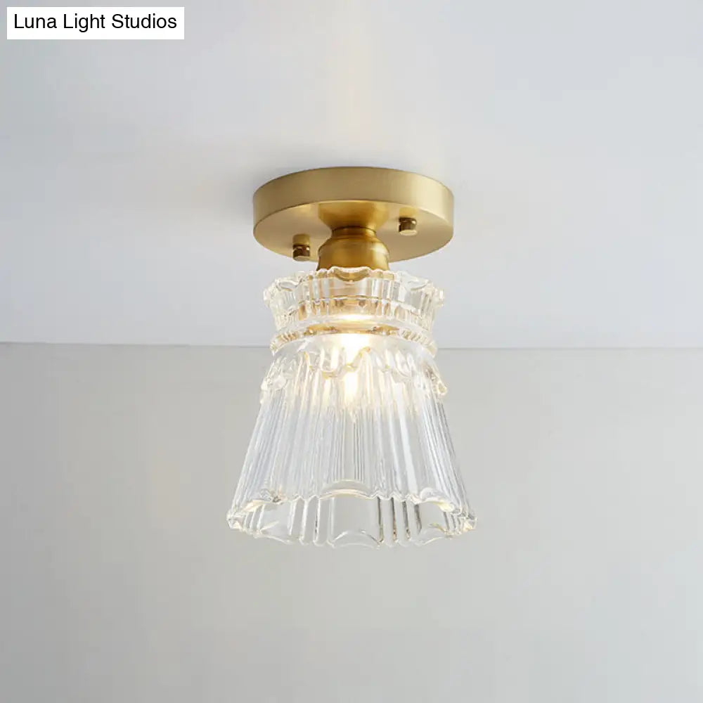 DecorBites™ DecorBites™ Brass Semi Flush Mount Ceiling Light for Aisle: Textured Glass, 1-Light, Industrial Style