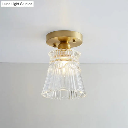 DecorBites™ DecorBites™ Brass Semi Flush Mount Ceiling Light for Aisle: Textured Glass, 1-Light, Industrial Style