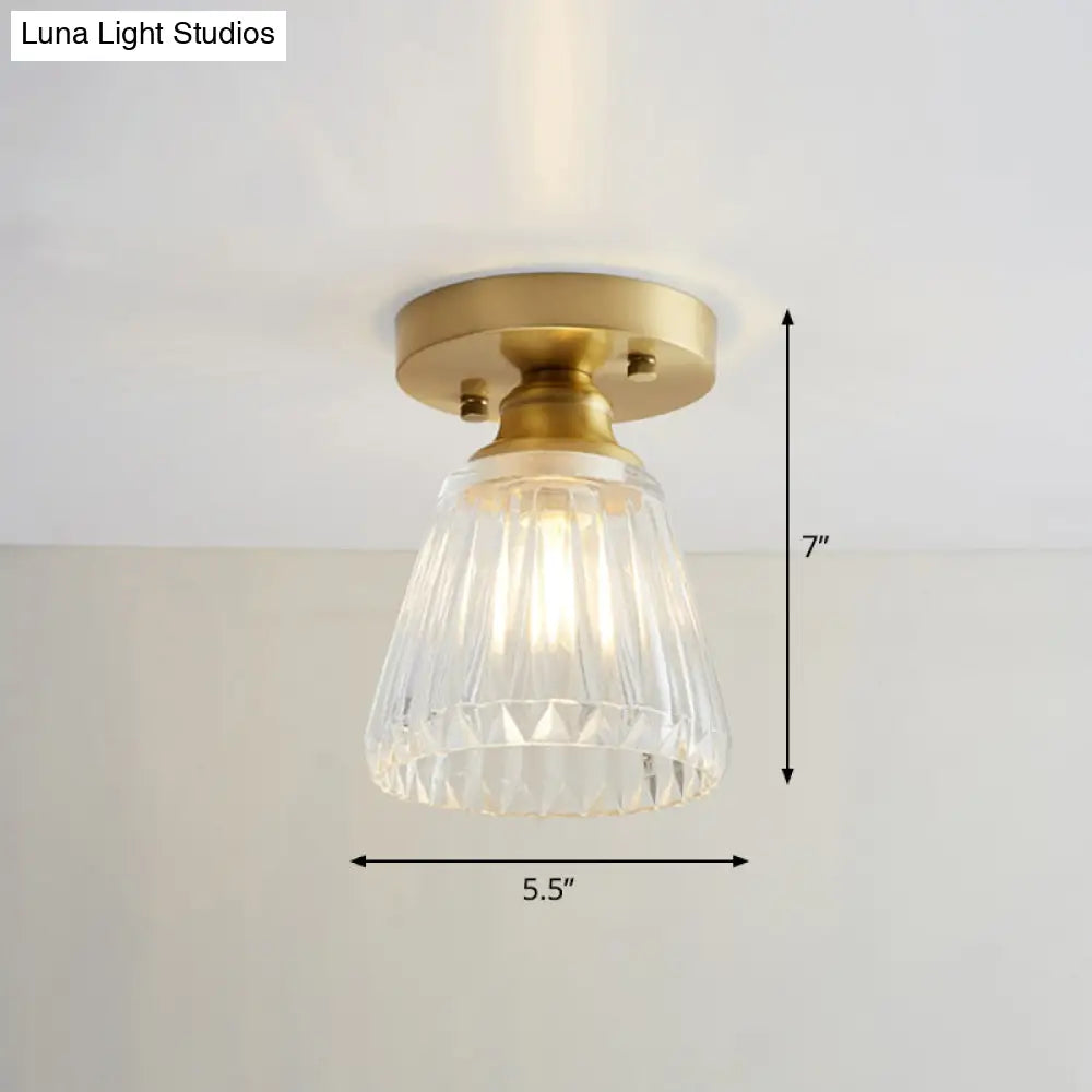DecorBites™ DecorBites™ Brass Semi Flush Mount Ceiling Light for Aisle: Textured Glass, 1-Light, Industrial Style