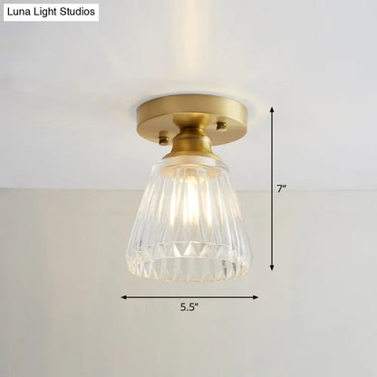 DecorBites™ DecorBites™ Brass Semi Flush Mount Ceiling Light for Aisle: Textured Glass, 1-Light, Industrial Style