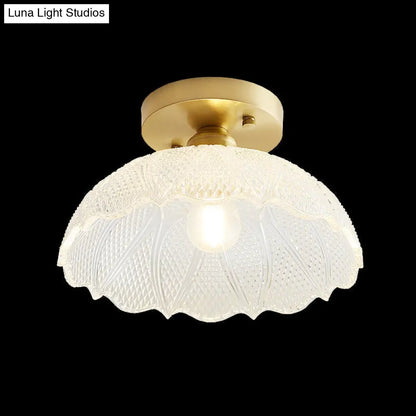 DecorBites™ DecorBites™ Brass Semi Flush Mount Ceiling Light for Aisle: Textured Glass, 1-Light, Industrial Style