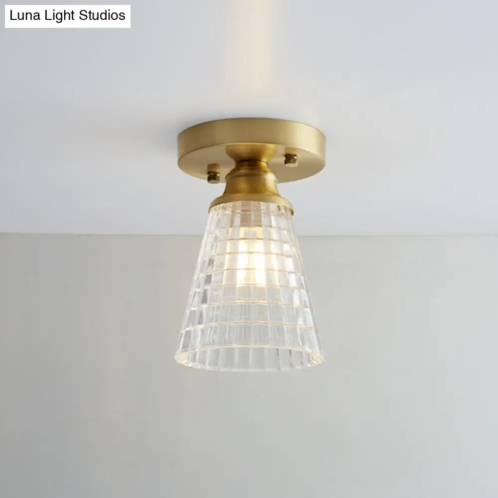 DecorBites™ DecorBites™ Brass Semi Flush Mount Ceiling Light for Aisle: Textured Glass, 1-Light, Industrial Style
