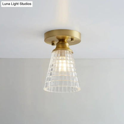 DecorBites™ DecorBites™ Brass Semi Flush Mount Ceiling Light for Aisle: Textured Glass, 1-Light, Industrial Style