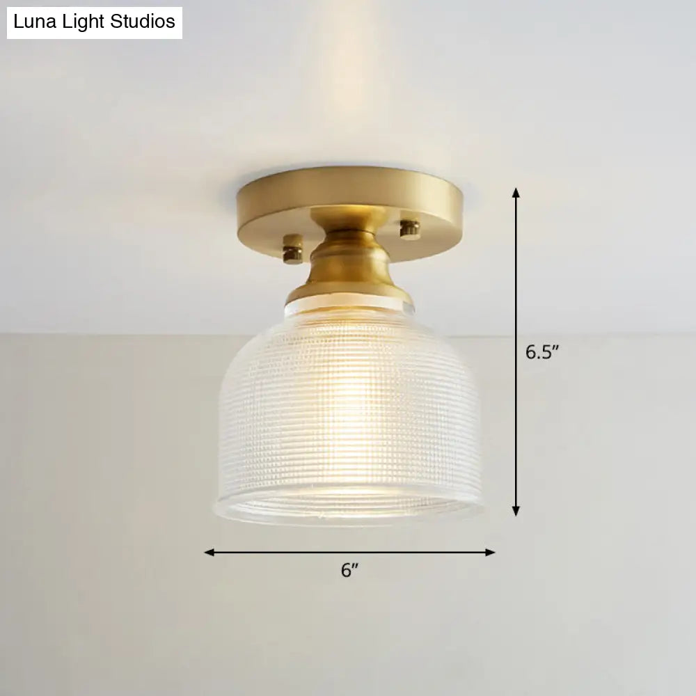 DecorBites™ DecorBites™ Brass Semi Flush Mount Ceiling Light for Aisle: Textured Glass, 1-Light, Industrial Style
