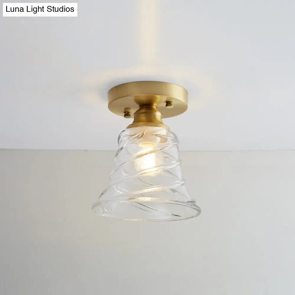DecorBites™ DecorBites™ Brass Semi Flush Mount Ceiling Light for Aisle: Textured Glass, 1-Light, Industrial Style