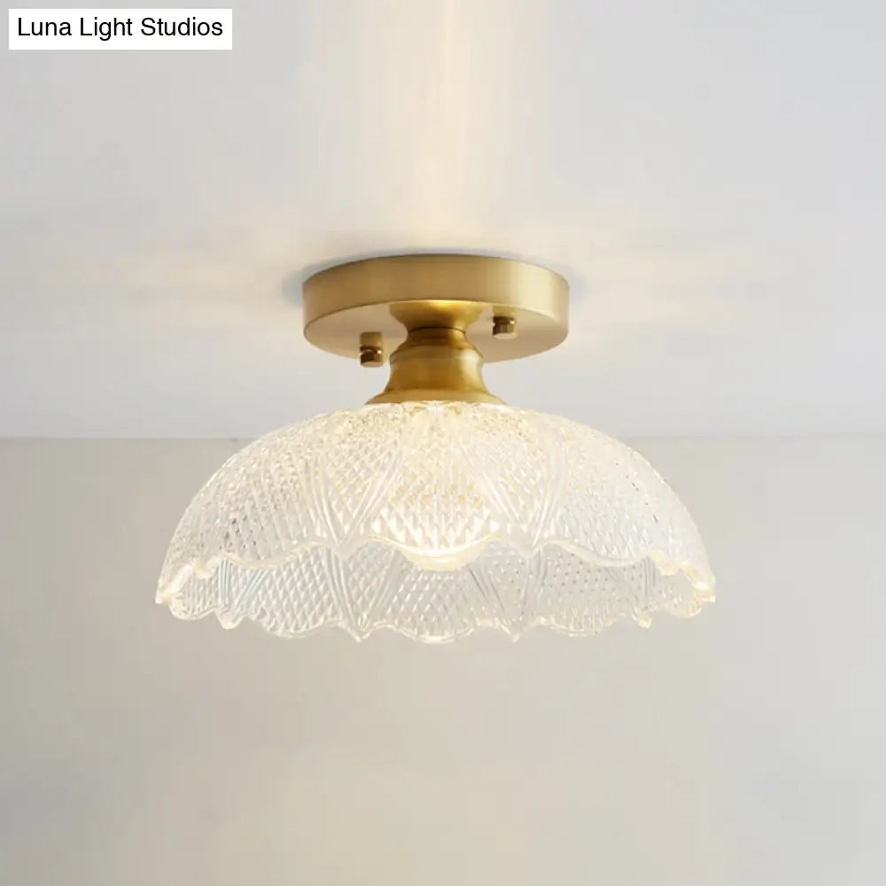 DecorBites™ DecorBites™ Brass Semi Flush Mount Ceiling Light for Aisle: Textured Glass, 1-Light, Industrial Style