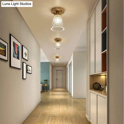 DecorBites™ DecorBites™ Brass Semi Flush Mount Ceiling Light for Aisle: Textured Glass, 1-Light, Industrial Style