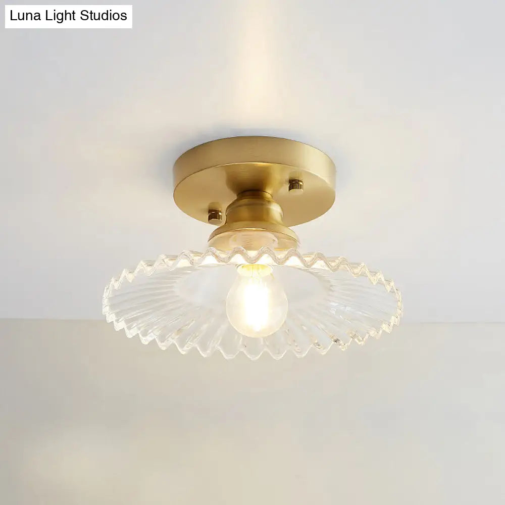 DecorBites™ DecorBites™ Brass Semi Flush Mount Ceiling Light for Aisle: Textured Glass, 1-Light, Industrial Style