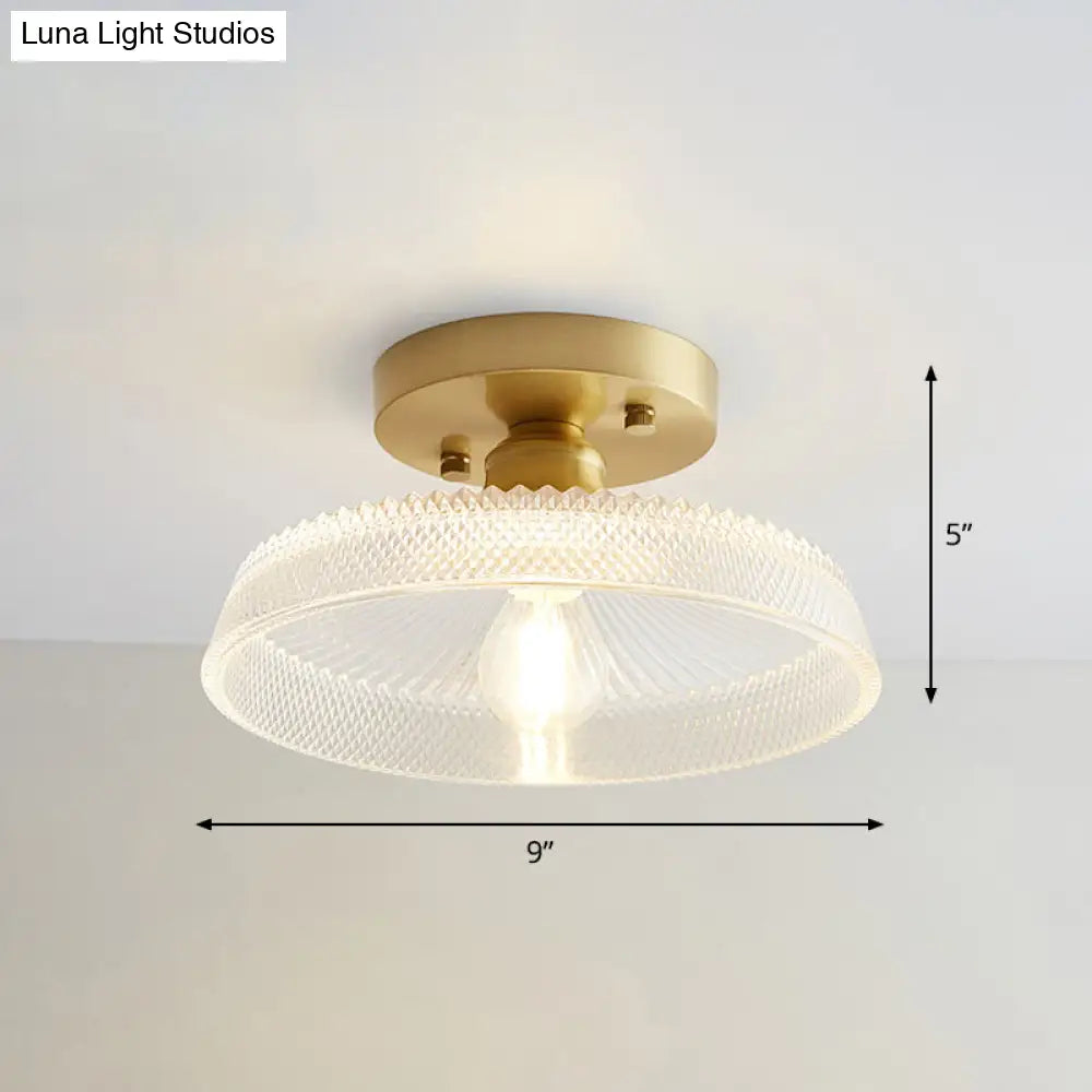 DecorBites™ DecorBites™ Brass Semi Flush Mount Ceiling Light for Aisle: Textured Glass, 1-Light, Industrial Style