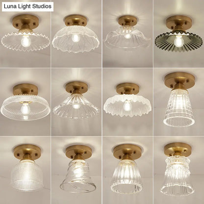 DecorBites™ DecorBites™ Brass Semi Flush Mount Ceiling Light for Aisle: Textured Glass, 1-Light, Industrial Style