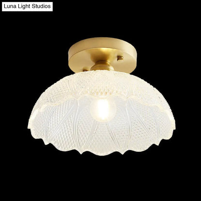 DecorBites™ DecorBites™ Brass Semi Flush Mount Ceiling Light for Aisle: Textured Glass, 1-Light, Industrial Style
