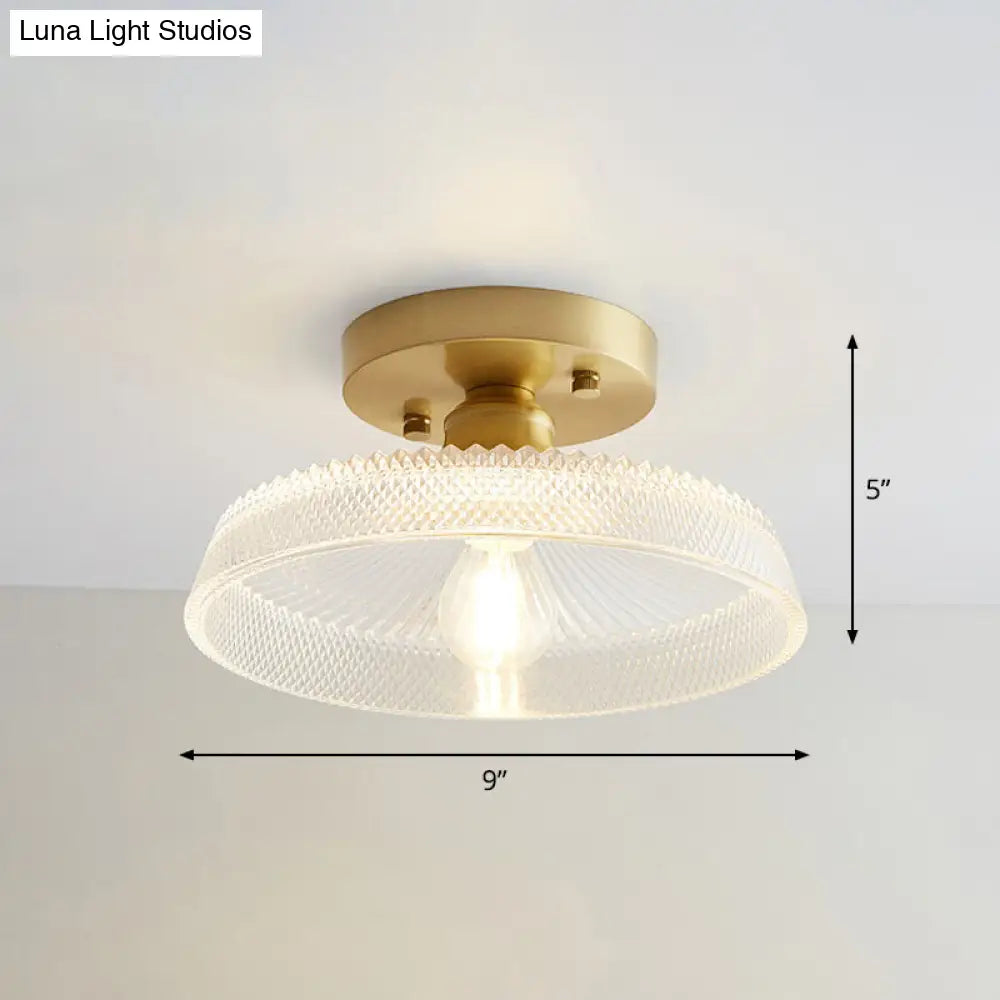 DecorBites™ DecorBites™ Brass Semi Flush Mount Ceiling Light for Aisle: Textured Glass, 1-Light, Industrial Style
