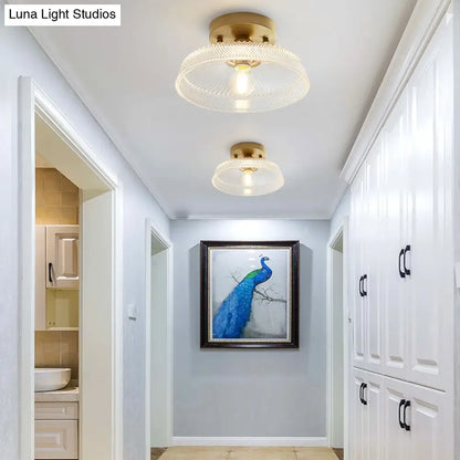 DecorBites™ DecorBites™ Brass Semi Flush Mount Ceiling Light for Aisle: Textured Glass, 1-Light, Industrial Style