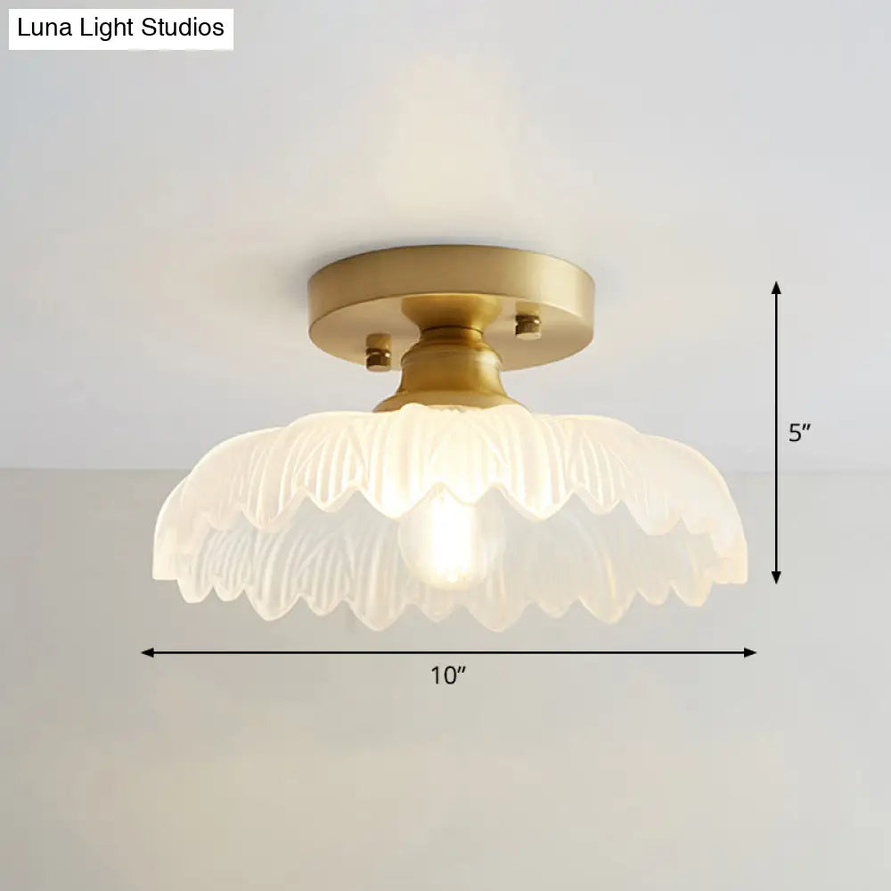 DecorBites™ DecorBites™ Brass Semi Flush Mount Ceiling Light for Aisle: Textured Glass, 1-Light, Industrial Style
