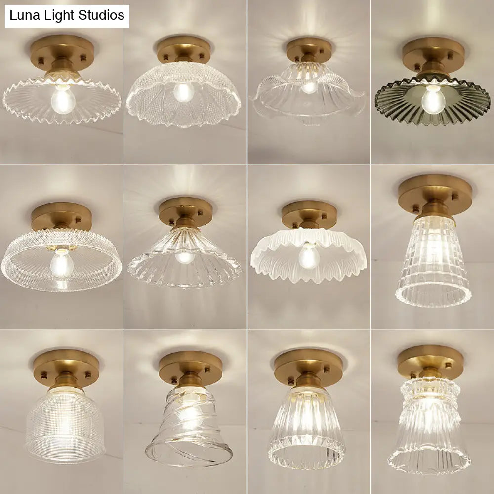 DecorBites™ DecorBites™ Brass Semi Flush Mount Ceiling Light for Aisle: Textured Glass, 1-Light, Industrial Style