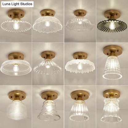 DecorBites™ DecorBites™ Brass Semi Flush Mount Ceiling Light for Aisle: Textured Glass, 1-Light, Industrial Style