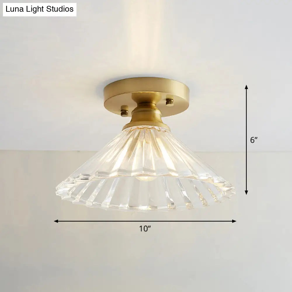 DecorBites™ DecorBites™ Brass Semi Flush Mount Ceiling Light for Aisle: Textured Glass, 1-Light, Industrial Style