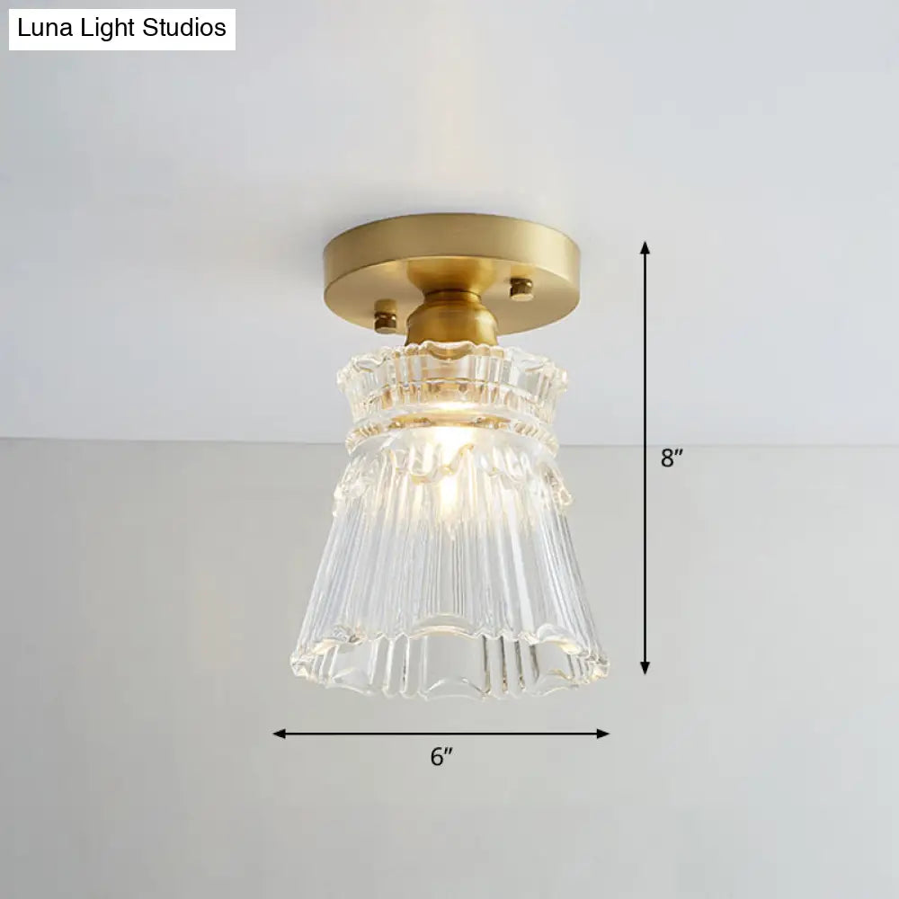 DecorBites™ DecorBites™ Brass Semi Flush Mount Ceiling Light for Aisle: Textured Glass, 1-Light, Industrial Style