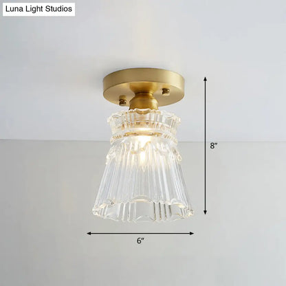 DecorBites™ DecorBites™ Brass Semi Flush Mount Ceiling Light for Aisle: Textured Glass, 1-Light, Industrial Style