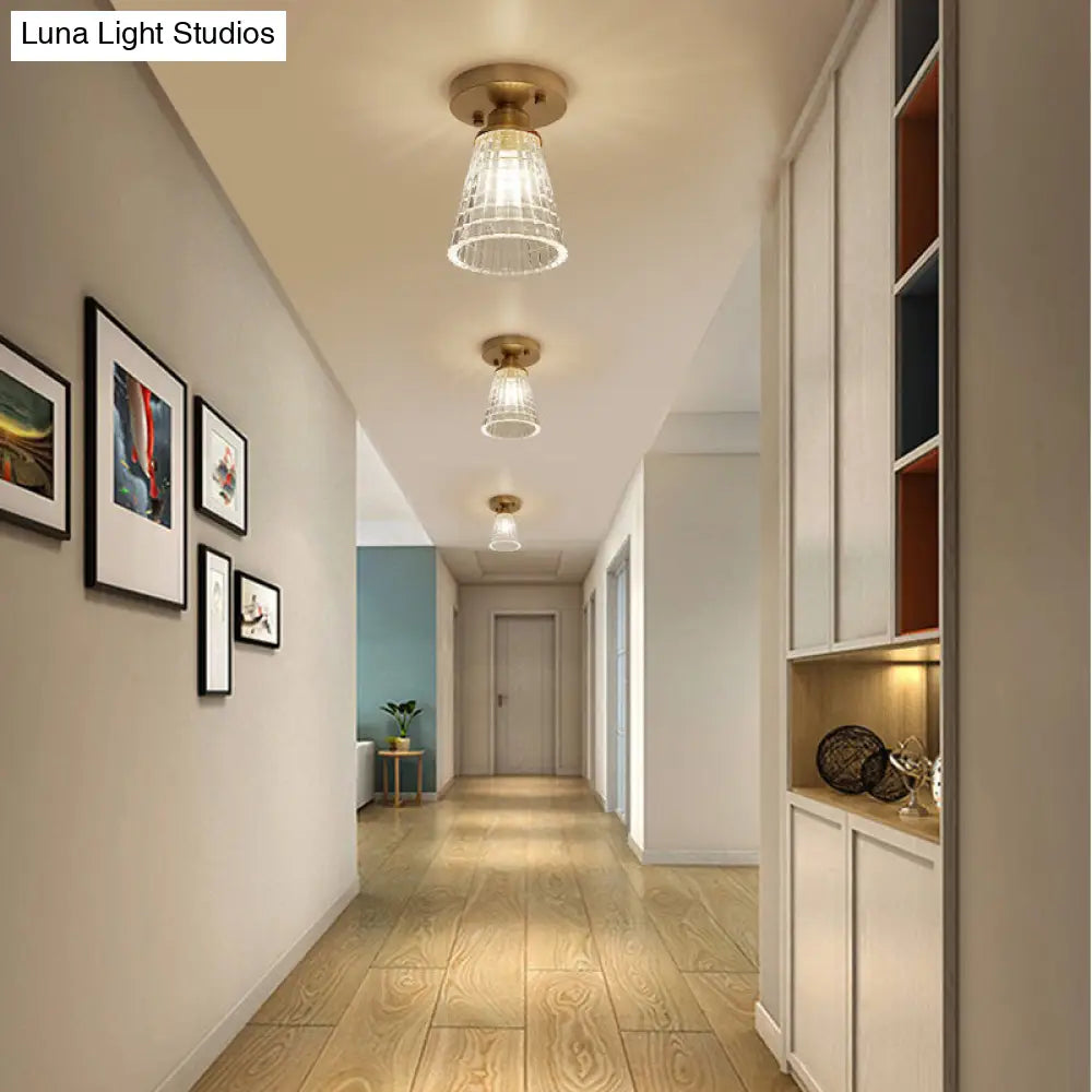 DecorBites™ DecorBites™ Brass Semi Flush Mount Ceiling Light for Aisle: Textured Glass, 1-Light, Industrial Style