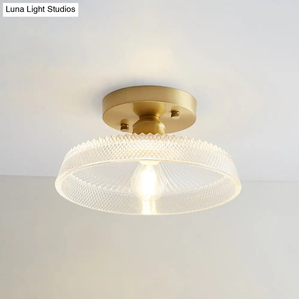 DecorBites™ DecorBites™ Brass Semi Flush Mount Ceiling Light for Aisle: Textured Glass, 1-Light, Industrial Style