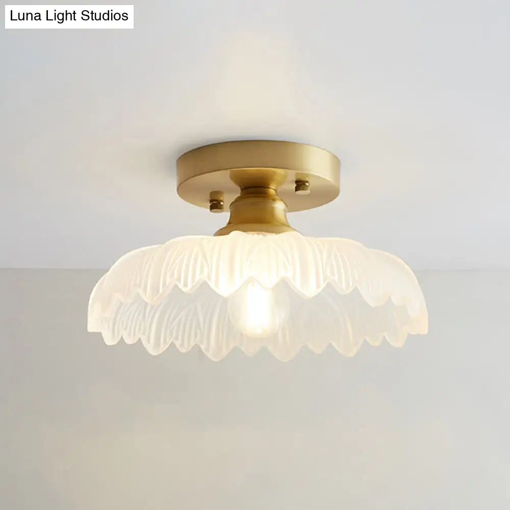 DecorBites™ DecorBites™ Brass Semi Flush Mount Ceiling Light for Aisle: Textured Glass, 1-Light, Industrial Style