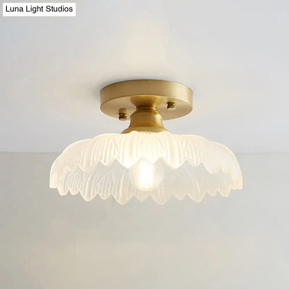 DecorBites™ DecorBites™ Brass Semi Flush Mount Ceiling Light for Aisle: Textured Glass, 1-Light, Industrial Style