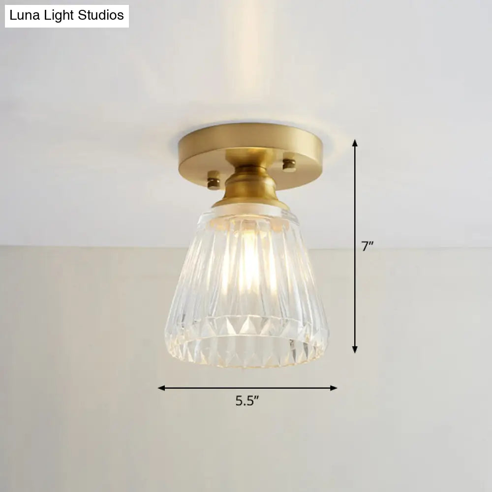 DecorBites™ DecorBites™ Brass Semi Flush Mount Ceiling Light for Aisle: Textured Glass, 1-Light, Industrial Style