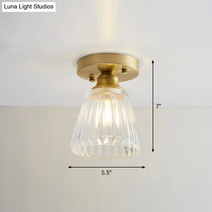 DecorBites™ DecorBites™ Brass Semi Flush Mount Ceiling Light for Aisle: Textured Glass, 1-Light, Industrial Style
