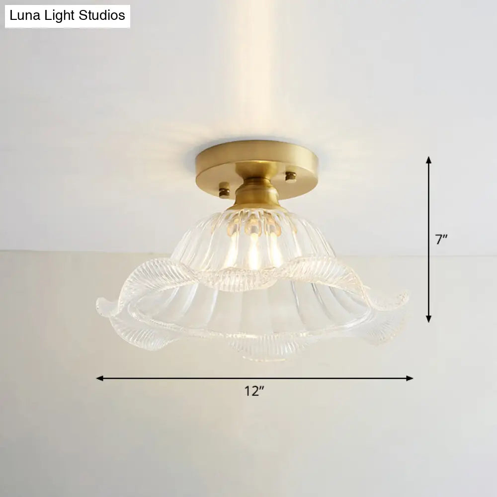 DecorBites™ DecorBites™ Brass Semi Flush Mount Ceiling Light for Aisle: Textured Glass, 1-Light, Industrial Style
