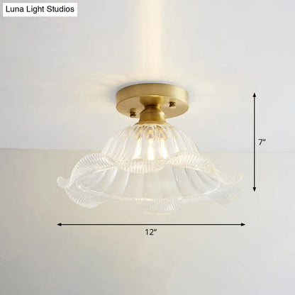 DecorBites™ DecorBites™ Brass Semi Flush Mount Ceiling Light for Aisle: Textured Glass, 1-Light, Industrial Style