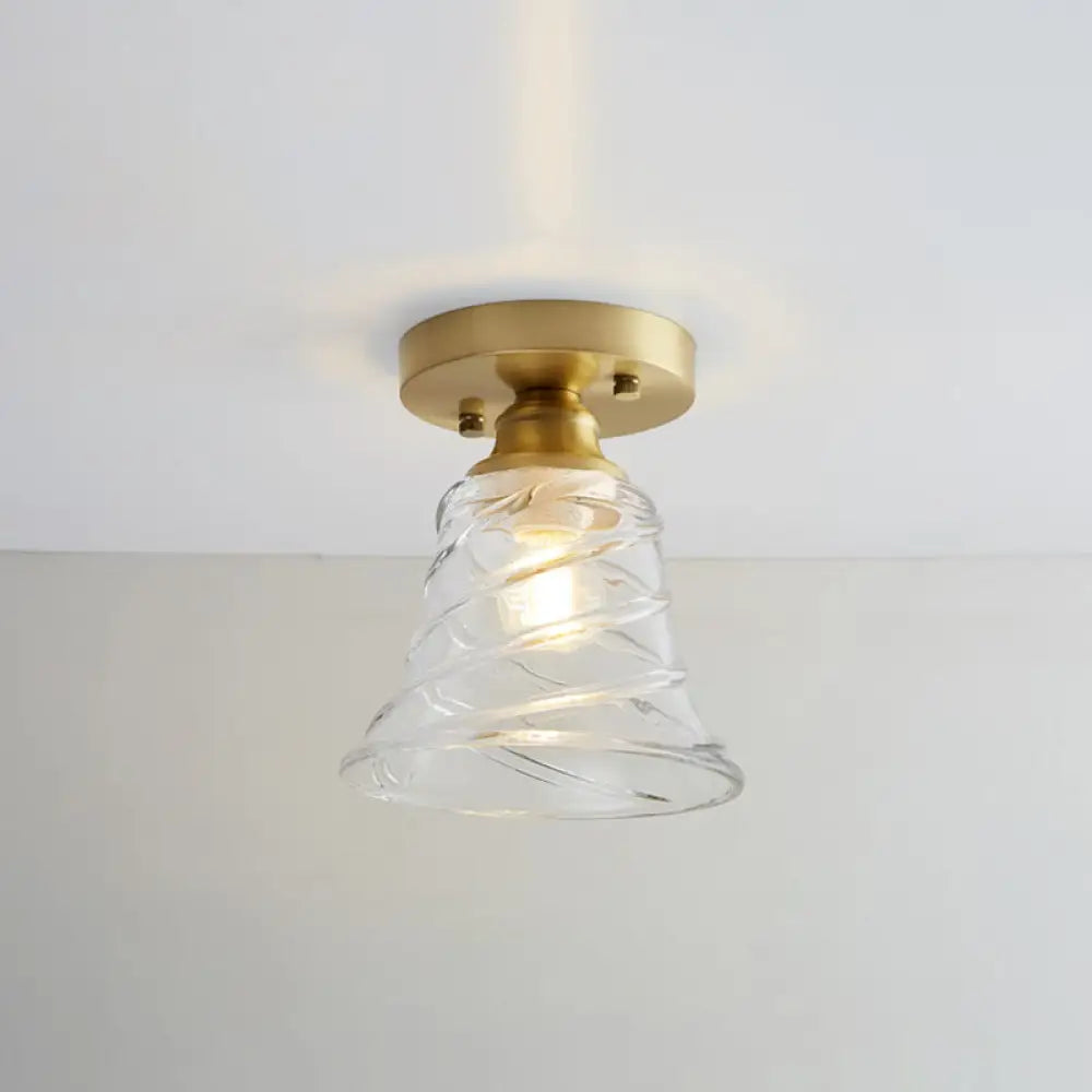 DecorBites™ DecorBites™ Brass Semi Flush Mount Ceiling Light for Aisle: Textured Glass, 1-Light, Industrial Style